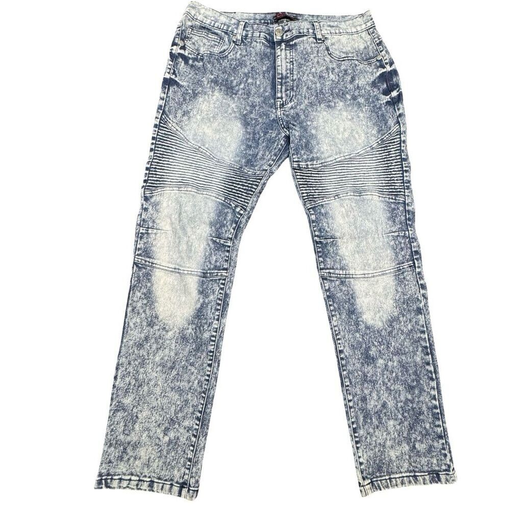 Chams Stretch Straight Jeans Men's 38x30 Blue Acid Wash Denim Y2K